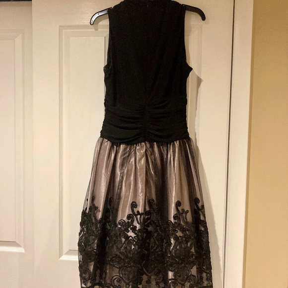 sl fashions illusion soutache trim party dress SLNY Illusion Soutache-Trim Party Dress-Black and Soft Pink -Size 14